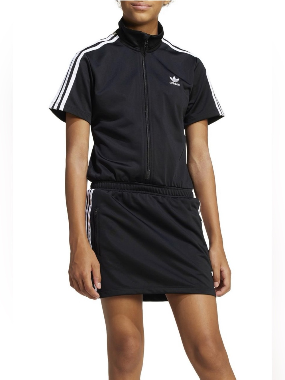 adidas Firebird Dress Girls Size Large Black White Trefoil Track Dress NWT